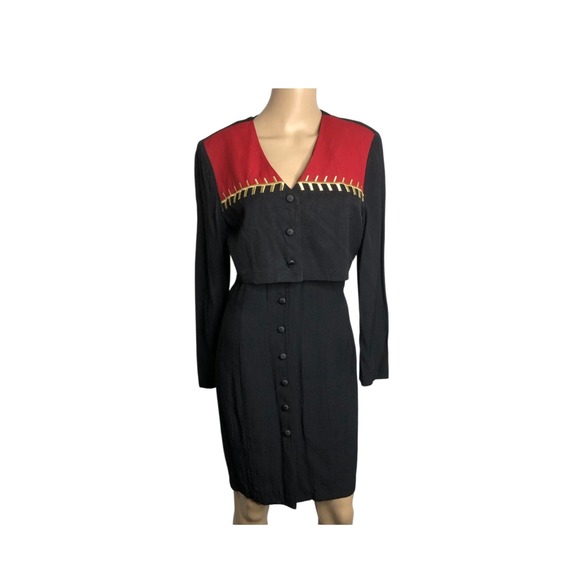 Vintage SCARLETT 90s Faux Vest Dress Sz 7/8 Button Front Y2K - Picture 2 of 6